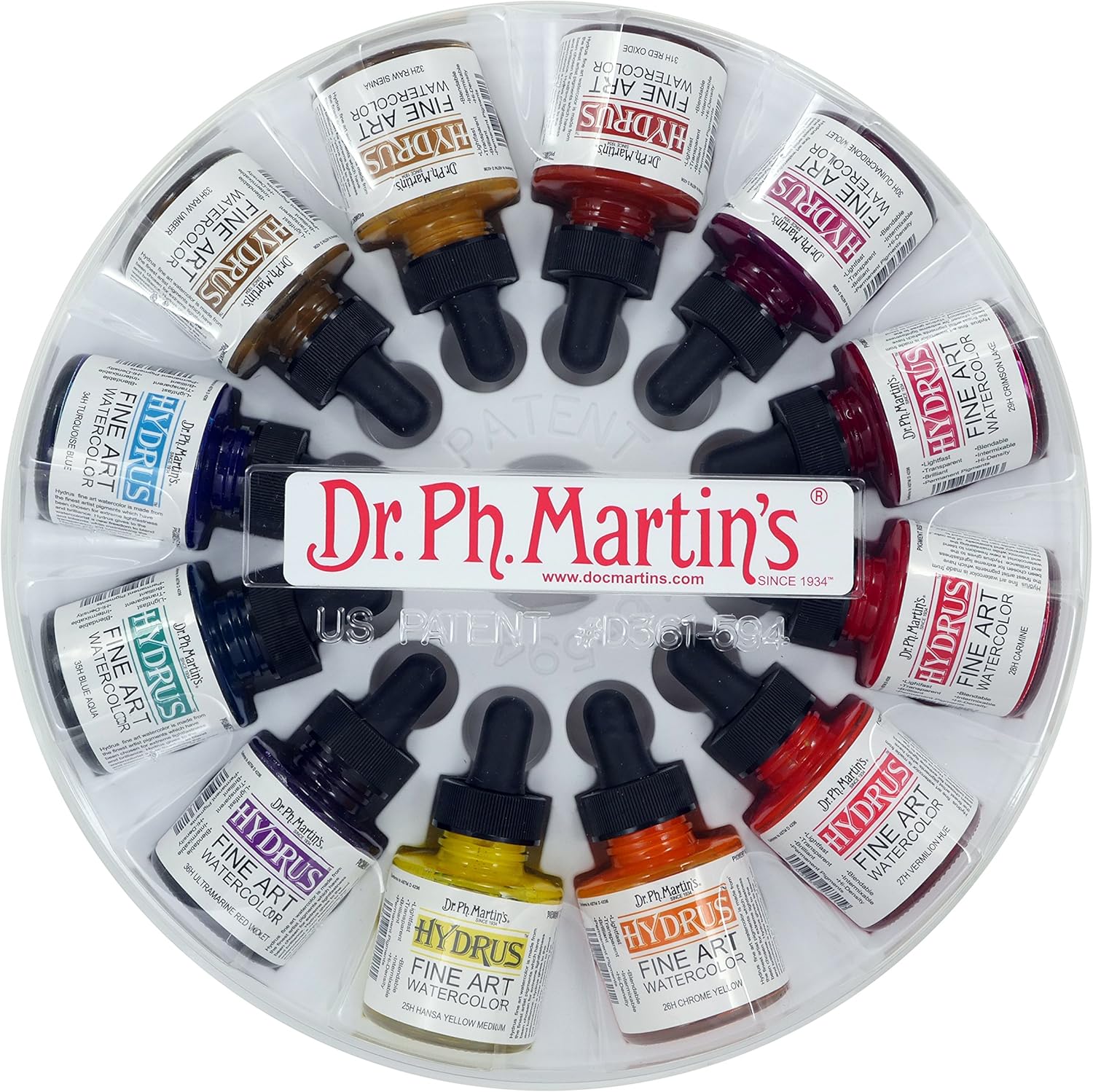 Dr. Ph. Martin's Hydrus Fine Art Watercolor (Set 3) Watercolor Set, 1.0 oz, Set 3 Colors, 1 Set of 12 Bottles