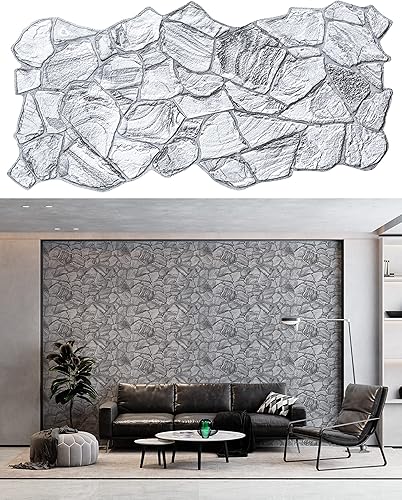 Dundee Deco Paneles de pared 3D, paneles de pared de PVC de piedra sintética de carbón blanco para decoración de pared interior, sala de estar,