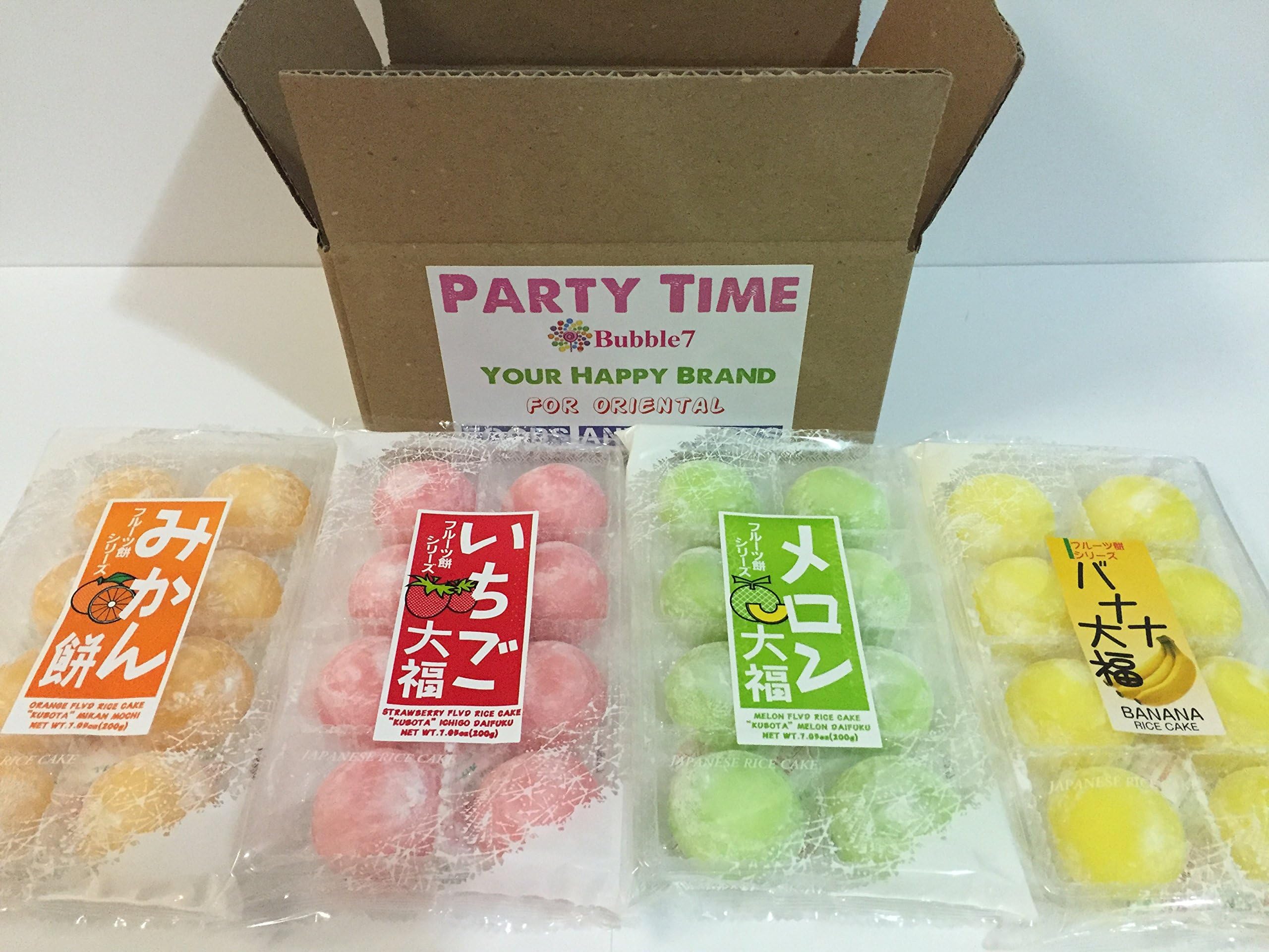 Japanese Mochi Fruits Daifuku (Rice Cake) CHOICE OF: Strawberry, Melon, Green Tea, Orange and Banana Flavors (4 Flavors Mix)