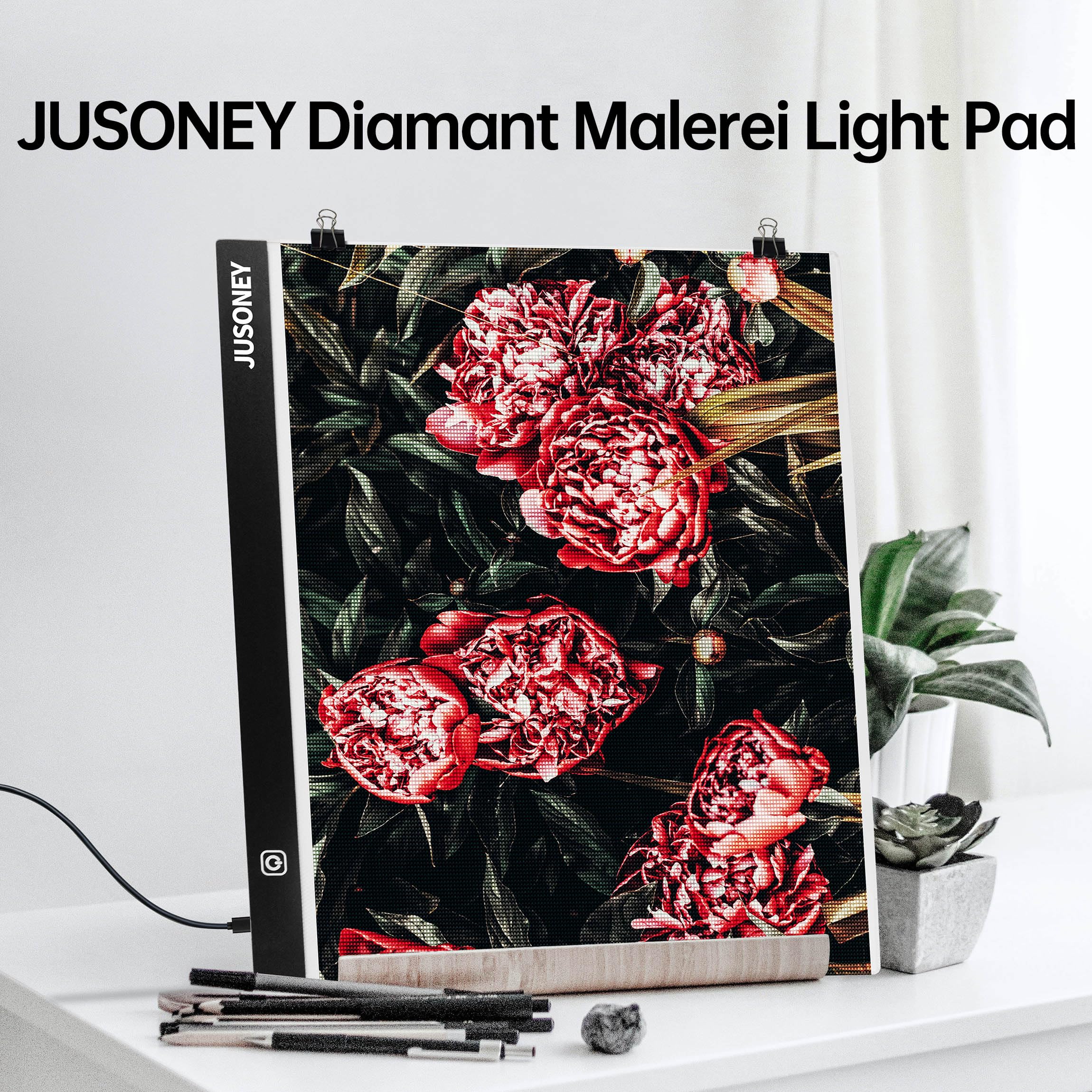 JUSONEY Diamond Painting Leuchttisch A2 Light Pad Zubehör Zeichentisch zum Zeichnen Skizzieren Malen Animation mit 4 Befestigungsclips