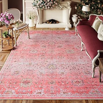 Amazon.com: Lahome Pink Boho Area Rug, Washable Rugs 8x10 for Nursery ...