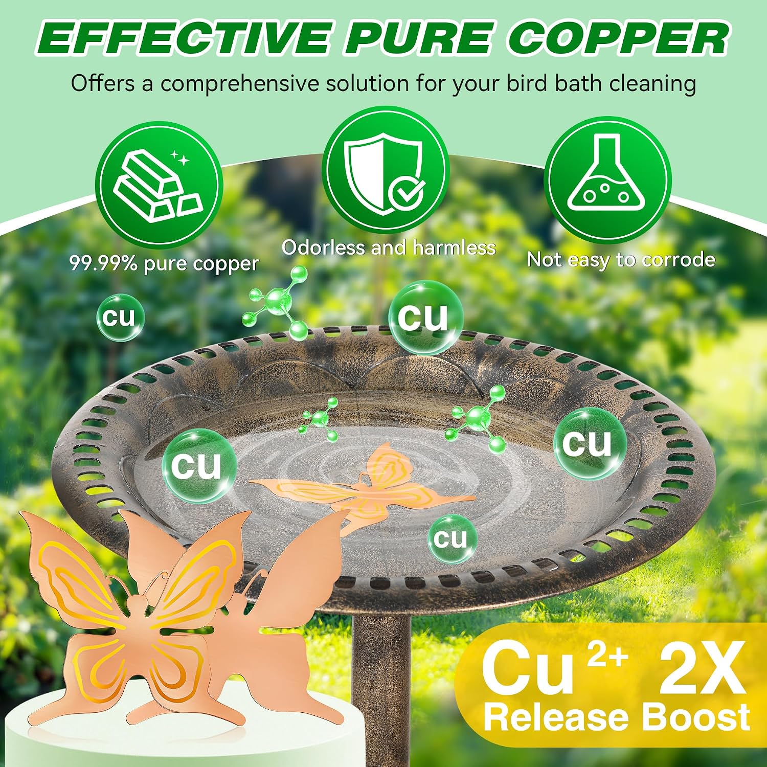 Saillong 1 Pack Bird Bath Copper Disk, Reinforced 99.99% Pure Copper Bird Bath Purification Disk for Physical Clean Water, Birdbaths Cleaner for Outdoor Birdbaths, Bowl and Garden Fountain (Butterfly) image 4