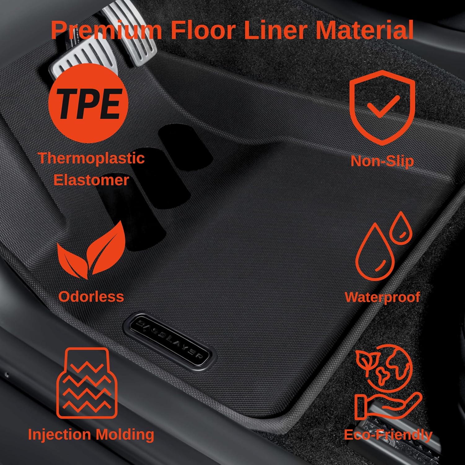 BaseLayer Floor Mats for Tesla Model 3 (2017-2025) Highland - Made in USA – Premium All-Weather Mats – Front and Rear (Black Logo)