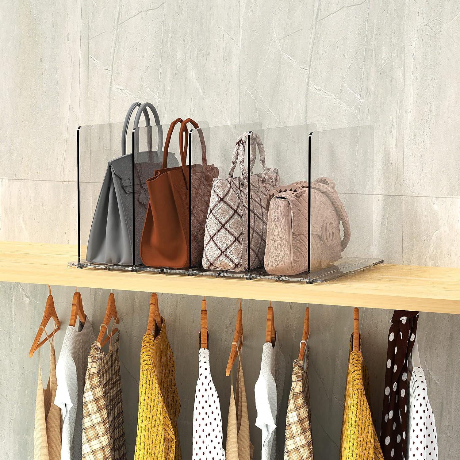 Purse Organizer for Closet, Clear Shelf Dividers,Adjustable