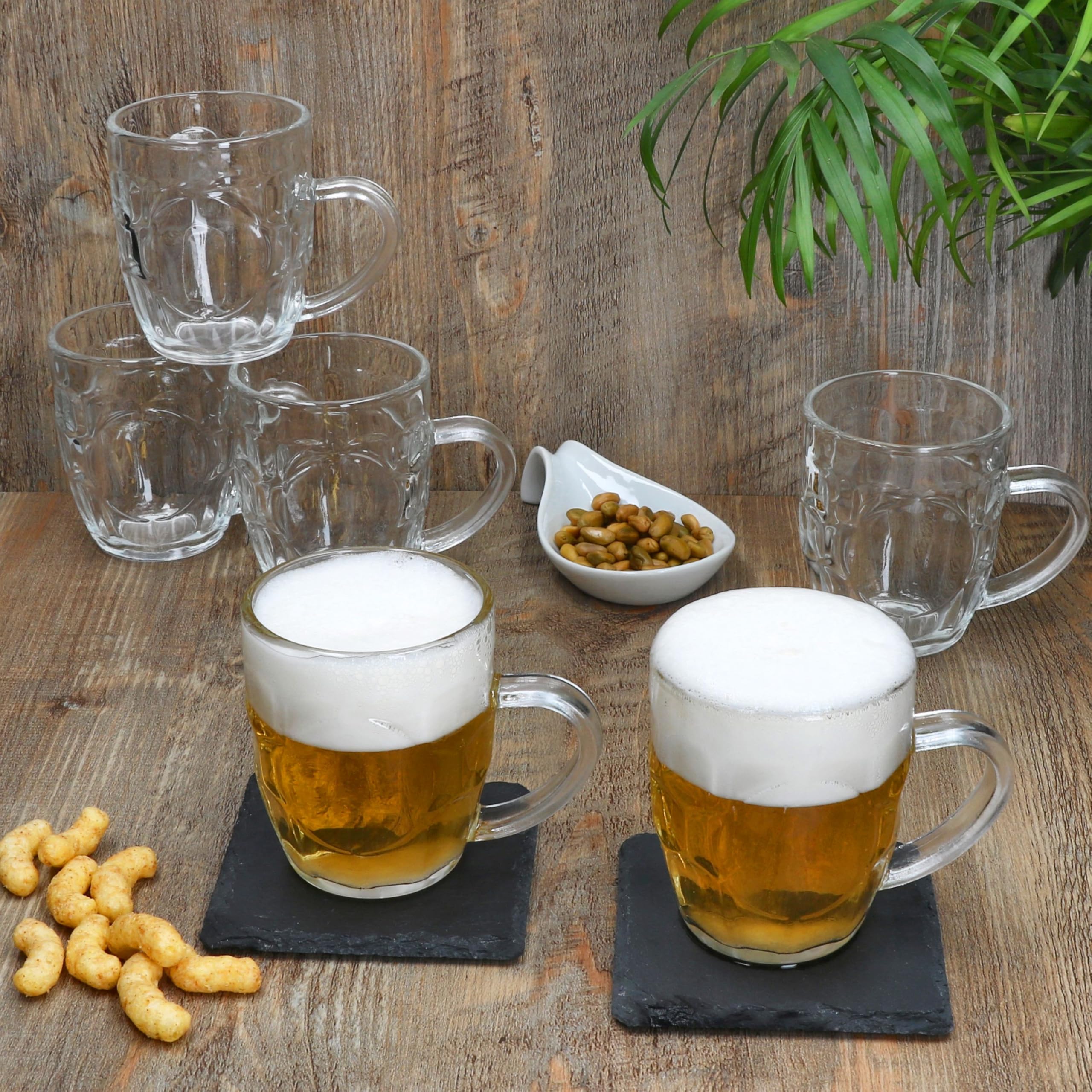 Lot De 6 Chopes à Bière En Céramique 0,5L - Look Vintage Beige/Marron Avec Relief Et Plaque Personnalisable - 4