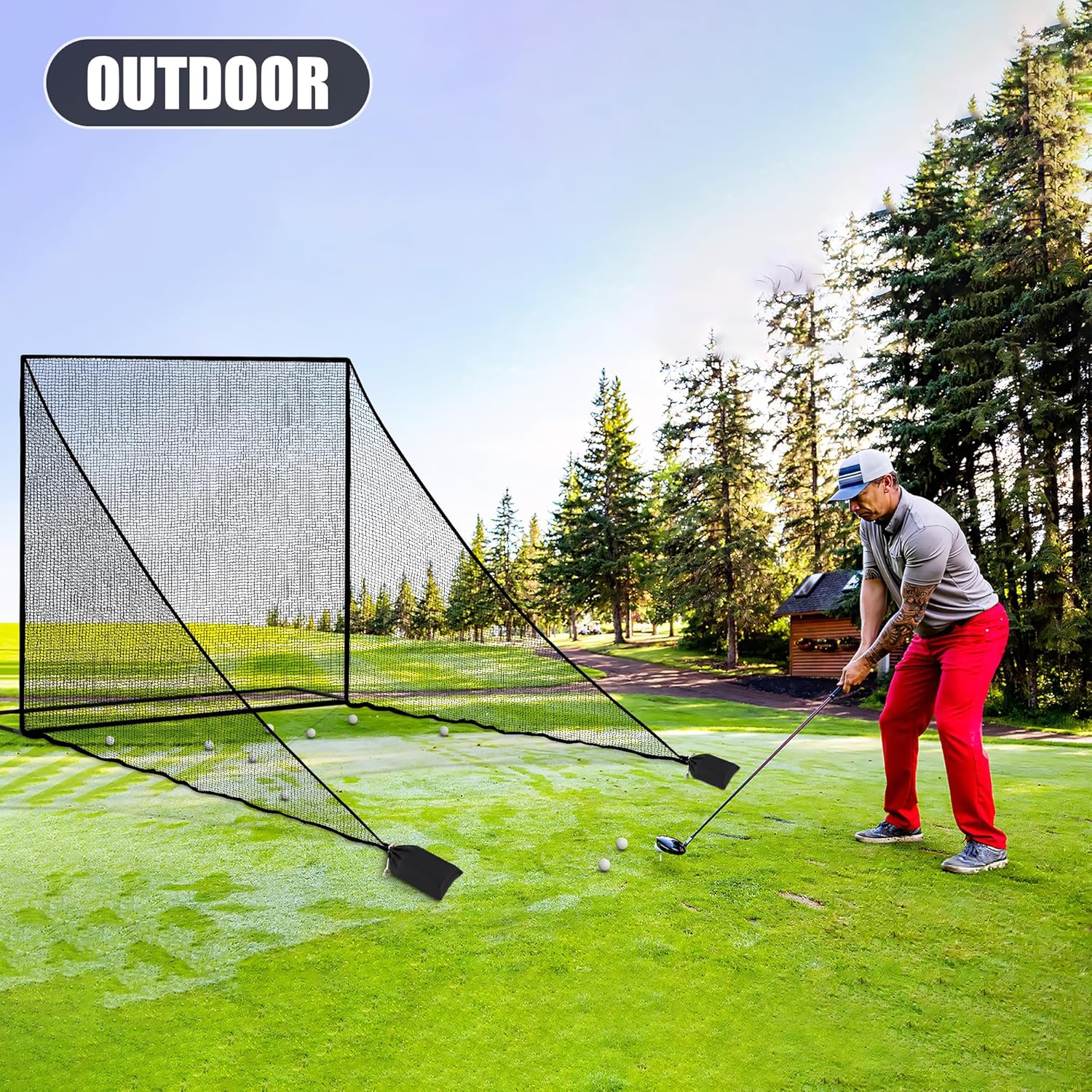 1/2PCS Golf Side Net Attachment for Golf Hitting Nets with Sandbag, 7 * 7FT/7 * 10FT Golf Barrier Side Net,Golf Practice Hitting Net Barrier Net for Golf, Baseball, Hockey, Soccer (Black/Red