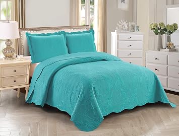 Home Collection 3pc King/Cal King Over Size Elegant Embossed Bedspread Set Light Weight Solid Turqouise New# Stacy