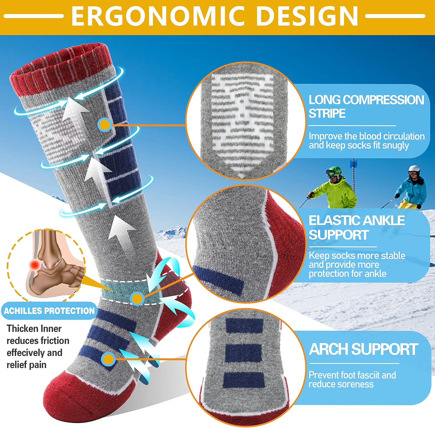 Anlisim Kids Merino Wool Ski Socks 3 Pairs Girls Boys Thermal Winter Warm Thick Breathable Socks for Skiing Snowboarding - Image 4