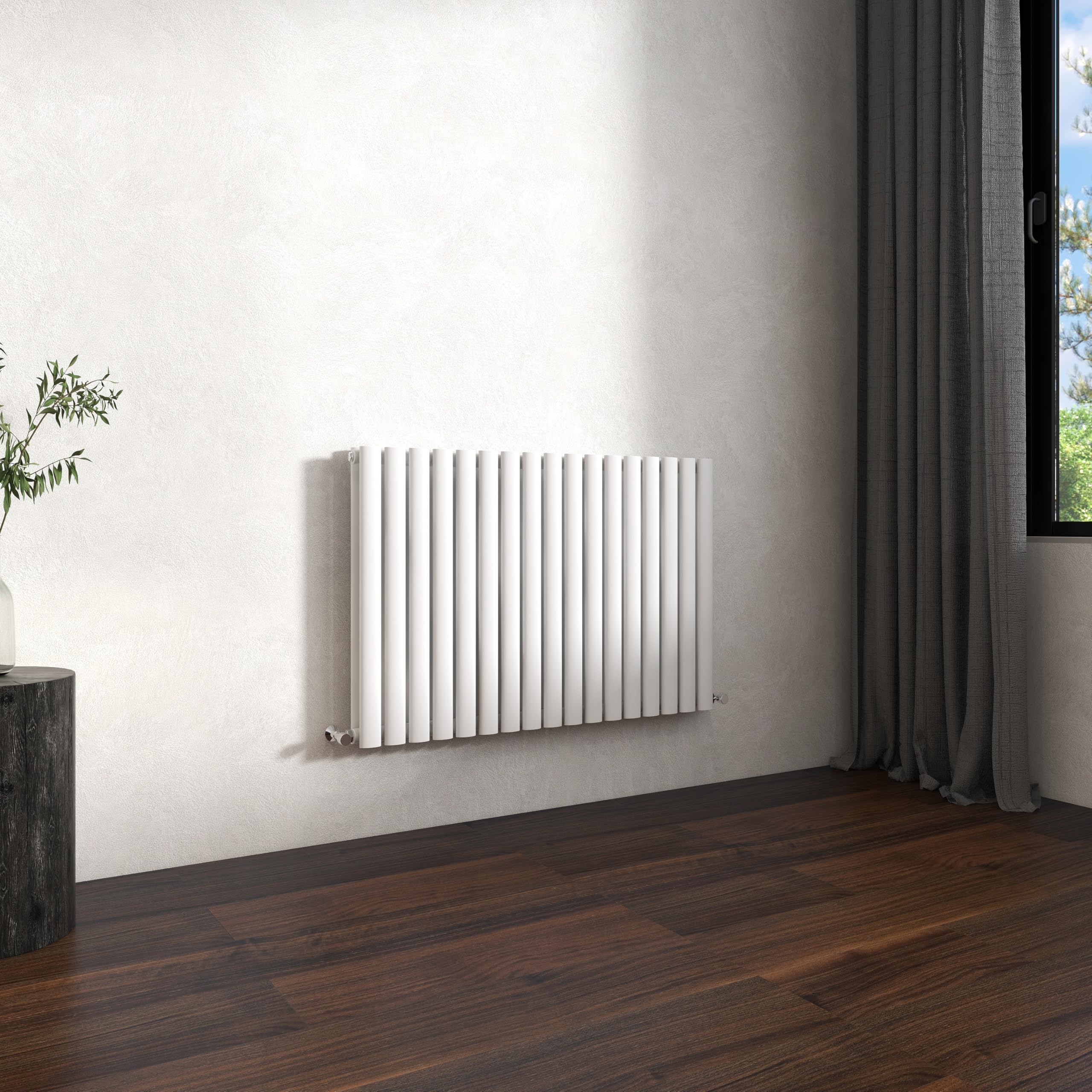 Traditional Horizontal Oval Column Radiator, 600x1003mm Gloss White Modern Heating Radiators, Double Panel Wall Mounted Heater Rads, Perfect for UK Hallway, Living Room & Bathroom Central Heating