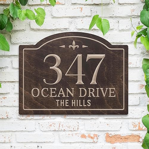 Miniatura 9 de Letrero de dirección de casa personalizado, números de casa personalizados para exteriores, placa de dirección de madera grabada, 5 colores, 14 x