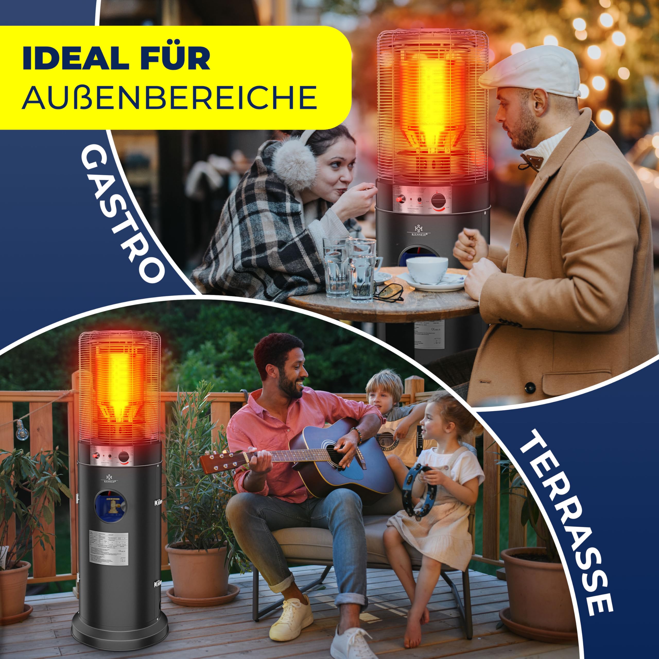 KESSER® Chauffage à gaz KE12 | Chauffage de terrasse | Radiateur extérieur | Chauffage extérieur 12,5 kW | Chauffage d'extérieur à gaz | Chauffage radiant | Appareil de chauffage, noir