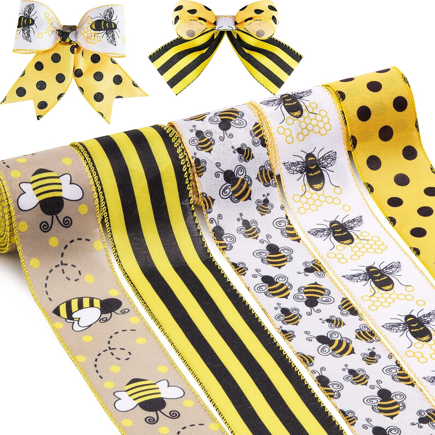 32 Yard Bumble Bee Wired Edge Ribbon Polka Dot/Stripe/Plaid Wired Edge ...
