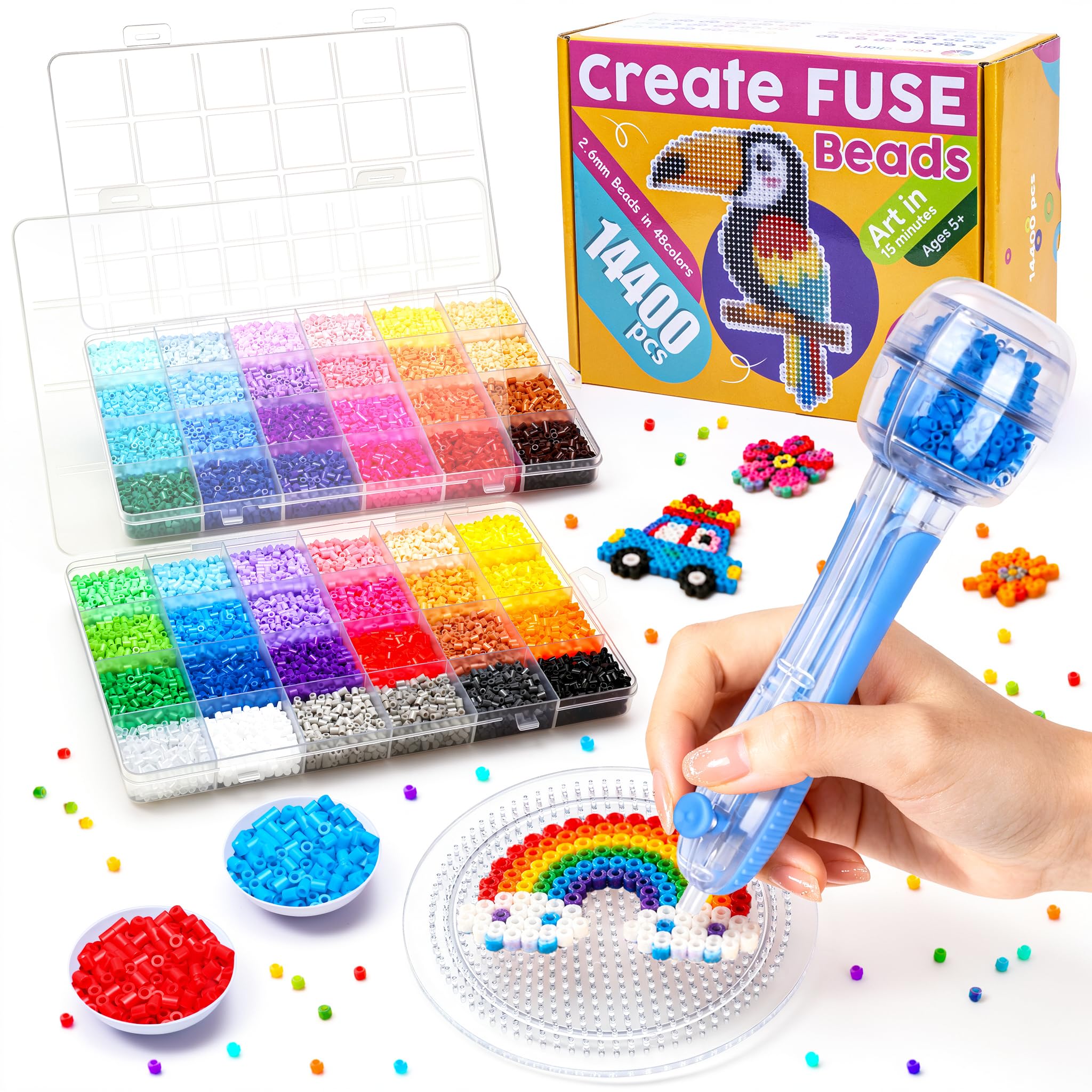 Mini Fuse Beads Kit for Adults 14400 PCS-（NOT 5mm） Tiny 2.6mm Fuse Beads