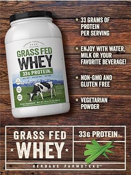 Carlyle Grass Fed Whey Protein Powder | 2lb | 33g of Protein Per Serving | Unflavored | Sugar and Hormone Free | Non-GMO and Gluten Free Supplement | By Herbage Farmstead