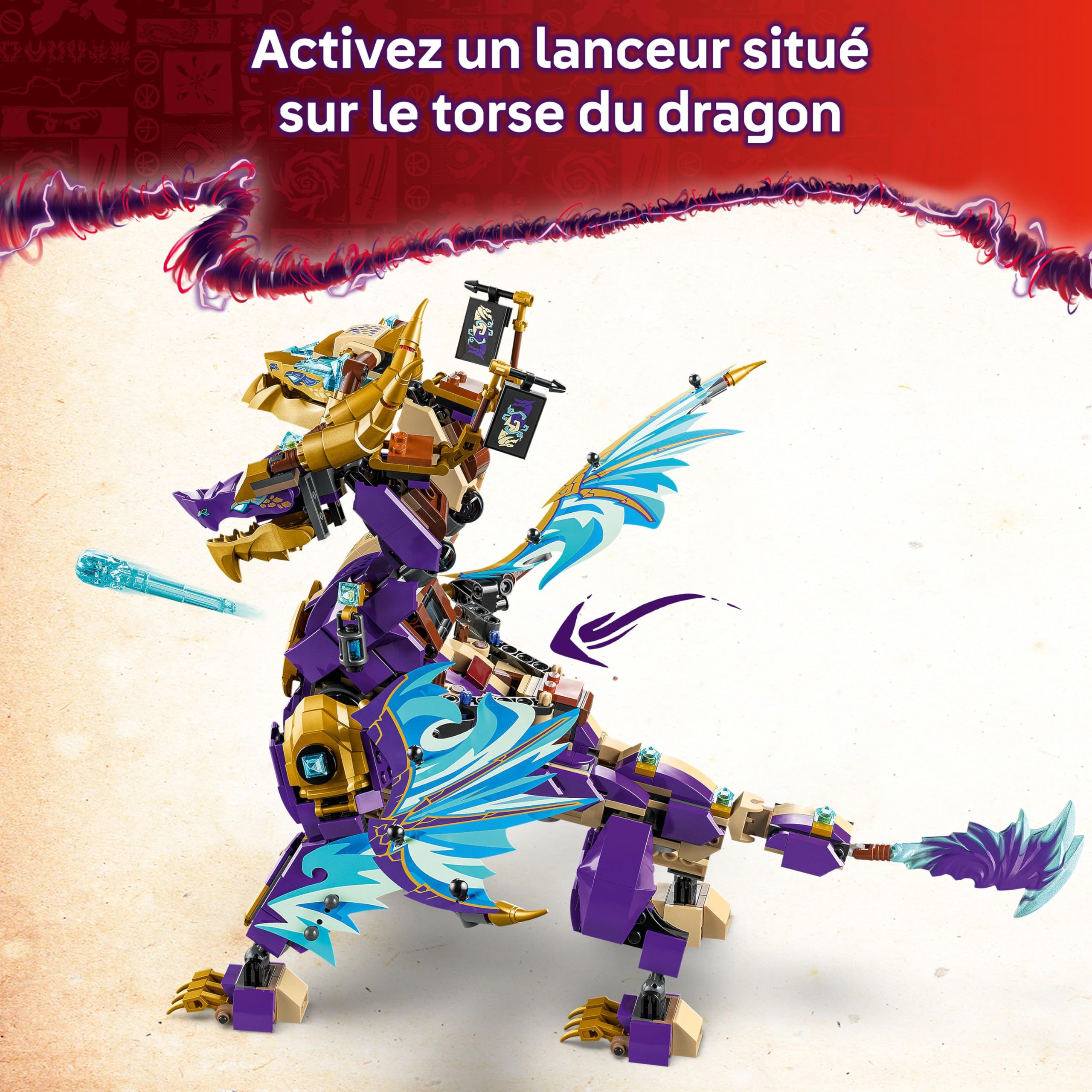 LEGO NINJAGO Arc : le dragon de la concentration - Jeu de construction interactif pour garçons, filles dès 9 ans - Toupie Spinjitzu, 8 minifigurines - Cadeau pour fans du Soulèvement des Dragons 71836