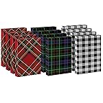 Hallmark Medium Christmas Gift Boxes with Lids (12 Shirt Boxes, 3 Designs: Blue, Green, Red Plaid, Black Buffalo Check) for Christmas, Hanukkah, Birthdays, Father\'s Day