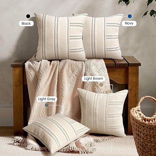 Miniatura 6 de AELS Juego de 2 fundas de almohada decorativas de lino de 12 x 20 pulgadas, fundas de almohada lumbares rectangulares bohemias, color beige con