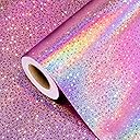 Burymento Pink Wrapping Paper Roll, Metallic Holographic Star Gift Wrap for Birthday, Valentines, Mothers day, Graduation, Wedding, Fathers day, Baby Shower, Christmas (17 IN x 32.8 FT)