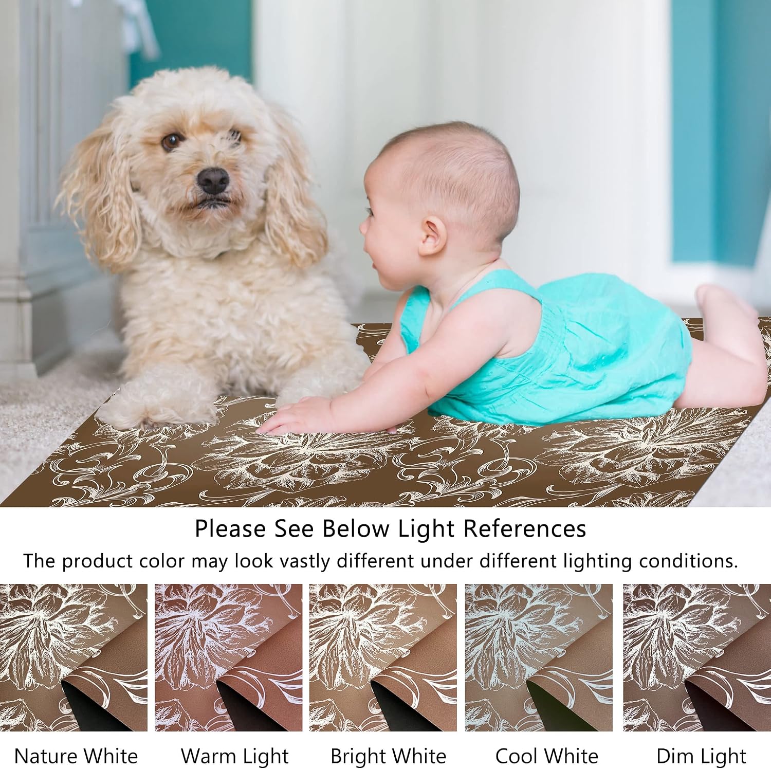 1/10 Inch Ultra Thin 24"×35" Large Front Door Mat Indoor Entrance Inside Non Slip, Waterproof Rubber Kitchen Mat and Interior Home Washable Door Mat, Baroque Brown