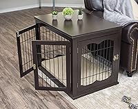 Vista 6 de INTERNET'S BEST Perrera decorativa para perros con cama para mascotas, casa pequeña para mascotas, jaula interior de doble puerta, muebles de madera