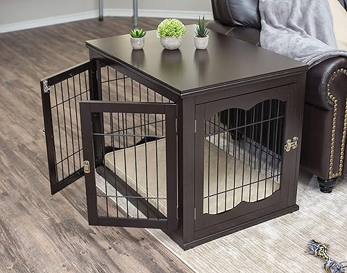 Miniatura 6 de INTERNET'S BEST Perrera decorativa para perros con cama para mascotas, casa pequeña para mascotas, jaula interior de doble puerta, muebles de madera