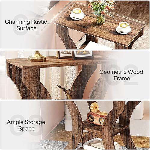 Miniatura 7 de Tribesigns Juego de 2 mesas auxiliares de granja de 24 pulgadas, mesa auxiliar estrecha de 3 niveles con estantes de almacenamiento, mesa decorativa