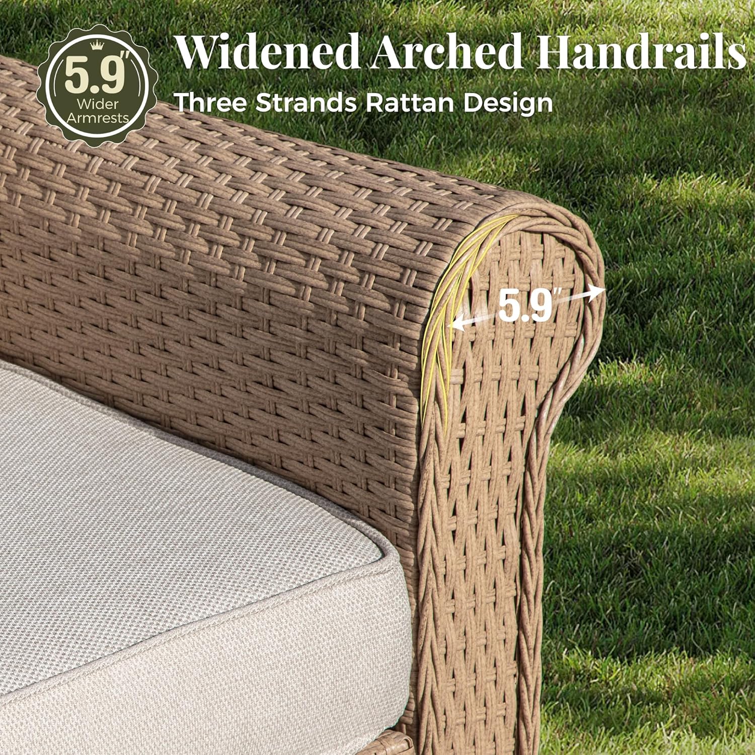 Patio Furniture Set 6 pcs, Wicker Outdoor Patio Furniture, 3-Seat Sofa, 4 Single Chairs and 56" Gas Fire Pit Table, Rattan Patio Conversation Set for Backyard Deck, Beige