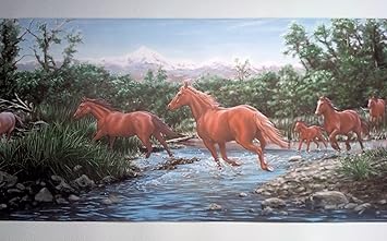 Wild Horses Wallpaper Border - Horse Crossing Stream