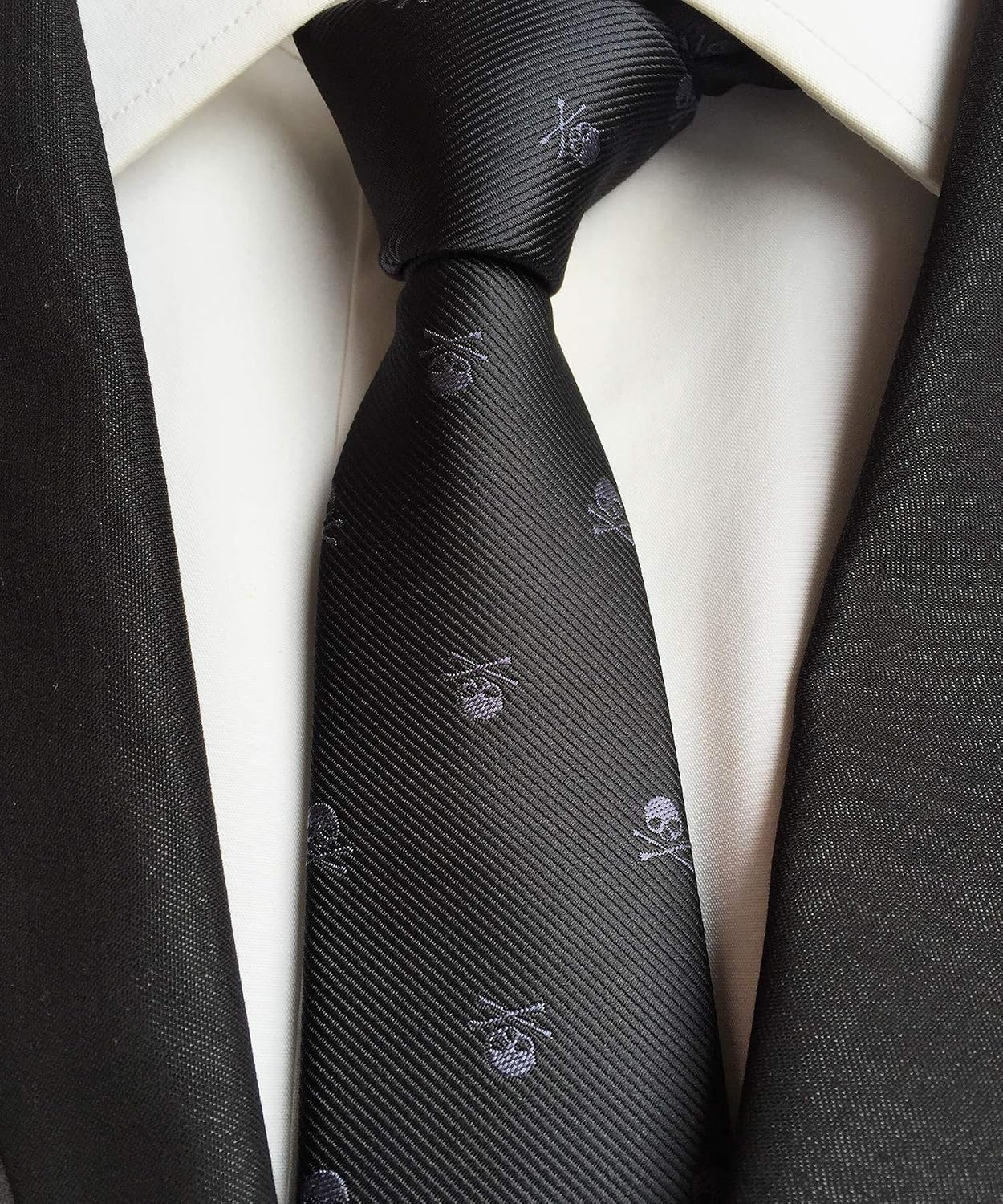 Elfeves Men's Skinny Novelty Ties Repp Skull Design Jacquard Woven Casual Halloween Necktie
