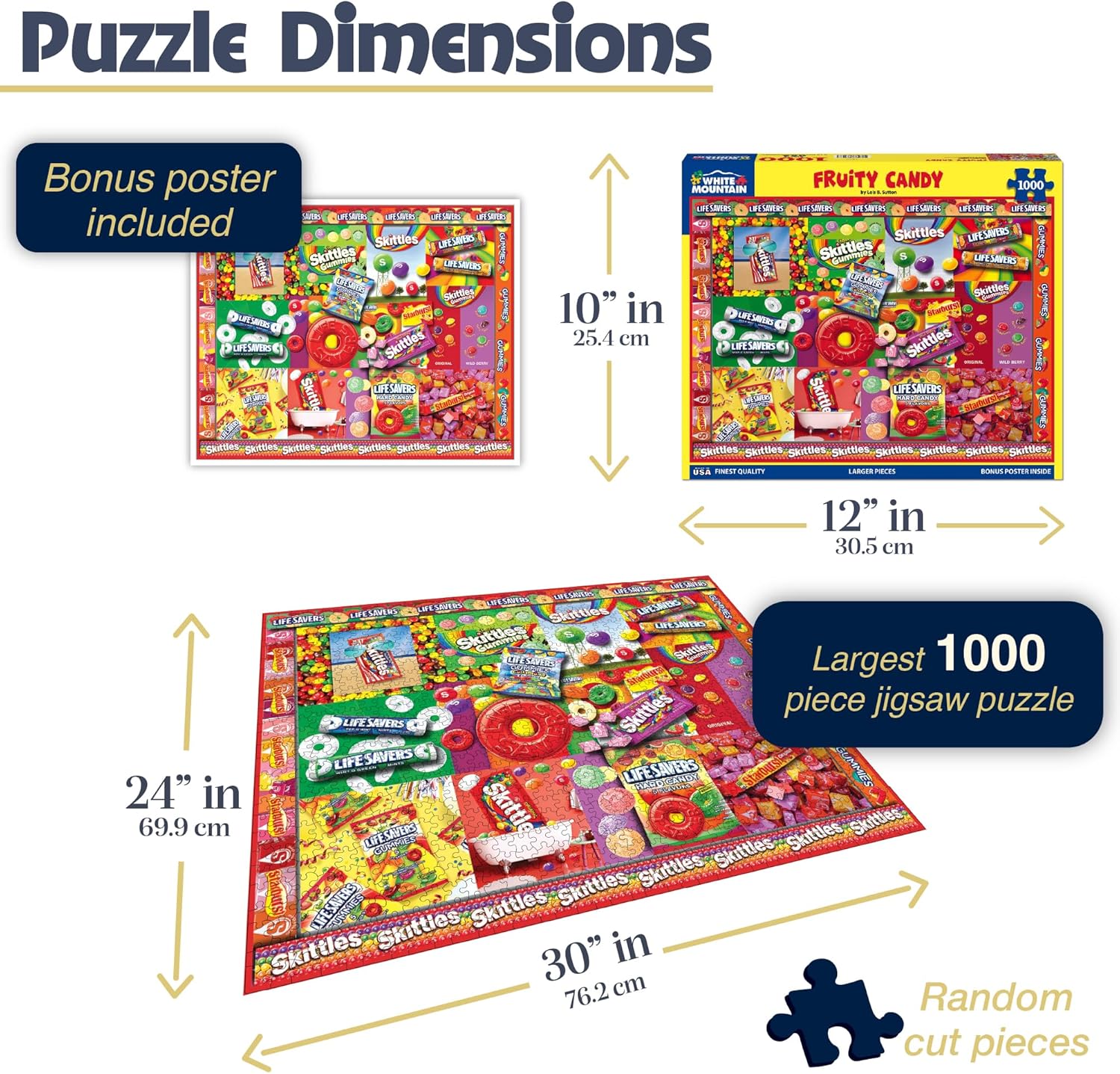 White Mountain 1000 Piece Jigsaw Puzzle Fun and Vibrant Collage Puzzles for Adults and Teens 24"x30" Large Pieces - Fruity Candy