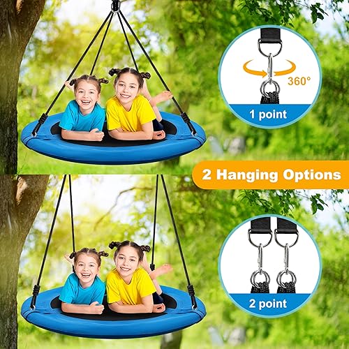Miniatura 4 de Columpio para árbol de platillo de 40 pulgadas, 600 libras, capacidad de peso con 2 correas para colgar, tela Oxford 900D, marco de acero resistente