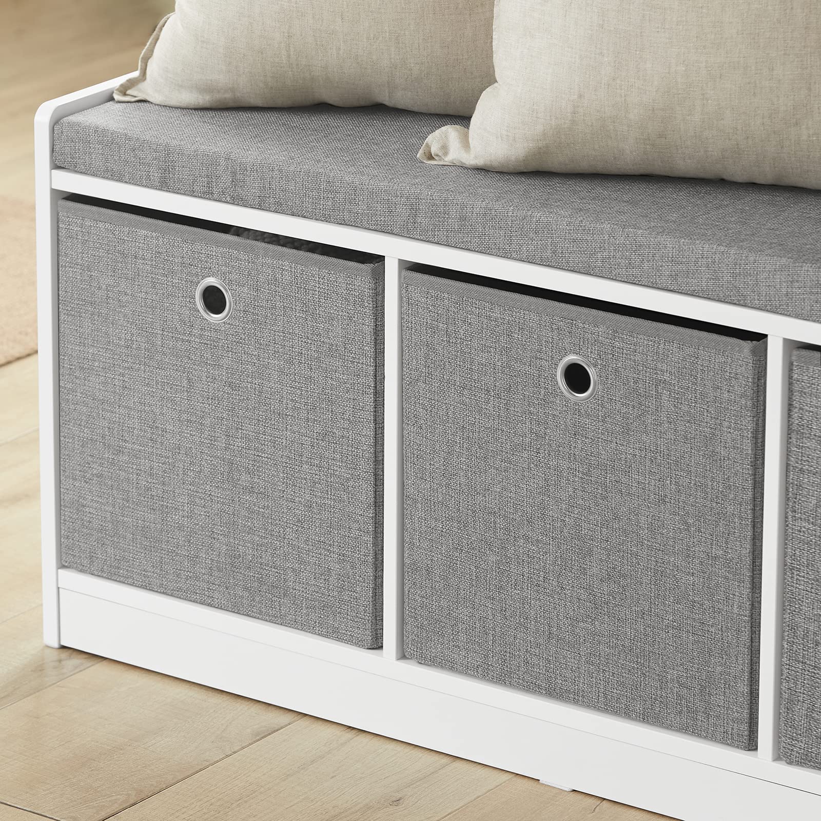 SoBuy Panca scarpiera Cassapanca da Interno Mobile Bagno con 3 cesti Bianco e grigio L102*P32*A45cm FSR65-DG