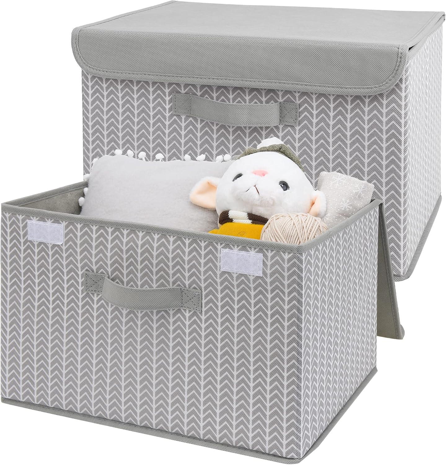 GRANNY SAYS Fabric Bins with Lids, Decorative Storage Containers with Lids, Stackable Storage Bins, Large Storage Boxes for Organizing Closet Shelves, Light Gray/White, 2-Pack