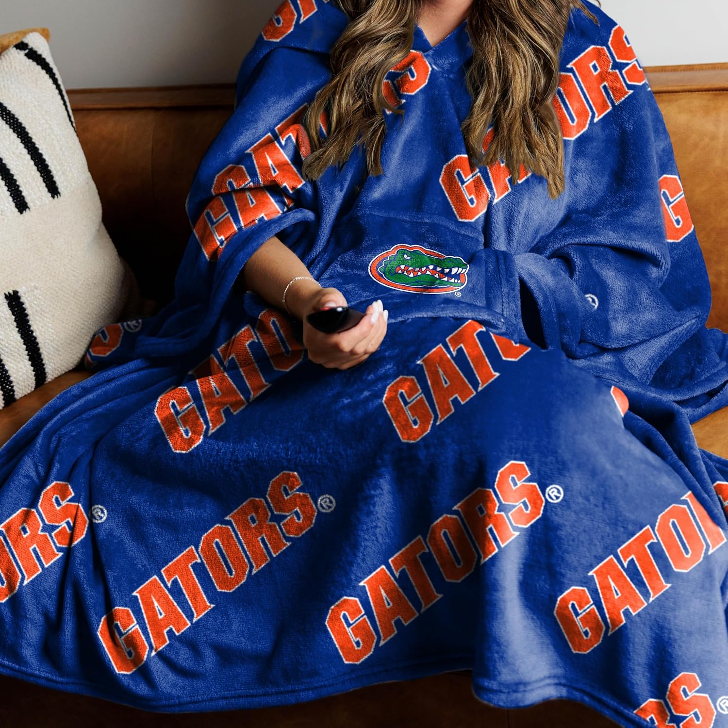 Logo Brands NCAA Wearable Throw Blanket – Oversized Plush Fleece Wrap with Front Pocket |Cozy Game Day & Stadium Cover-Up