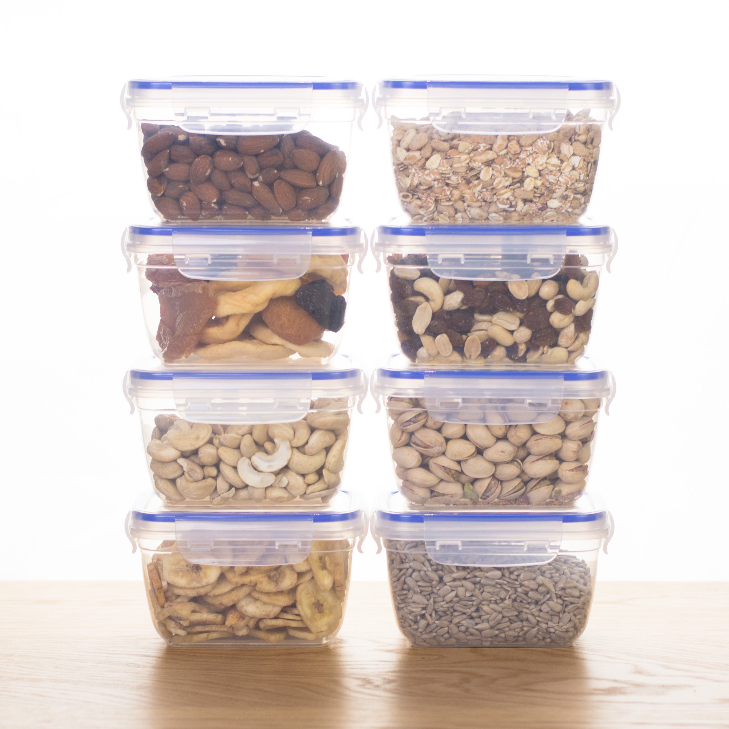 Grizzly Set contenitori ermetici per alimenti in plastica, 8 contenitori cucina con coperchio, rettangolari, impilabili, infrangibili, lavabili in microonde e lavastoviglie
