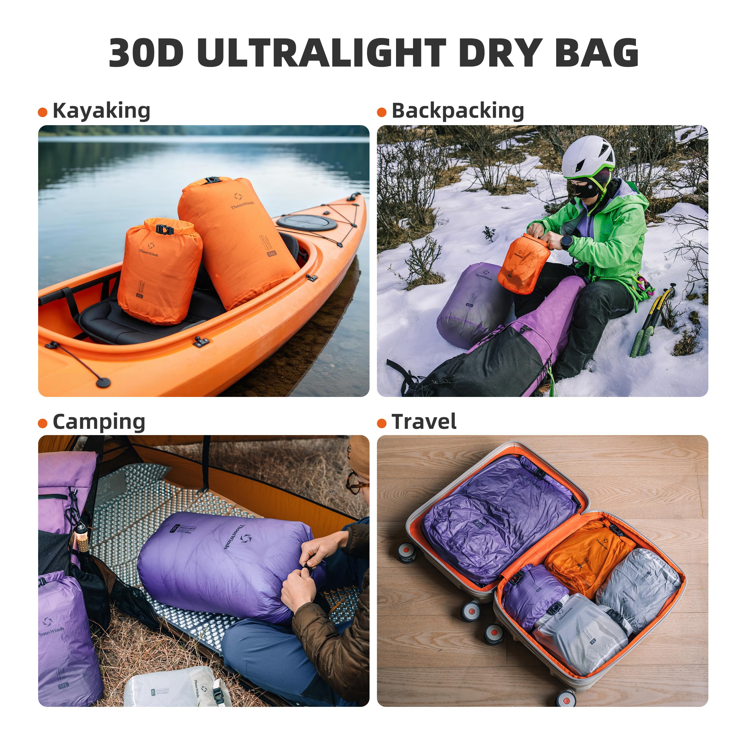 Thous Winds 6L Dry Bag, Lightweight Waterproof Bag, Roll Top Design for Camping, Travel, Paddle Board, Boating Essentials - 3