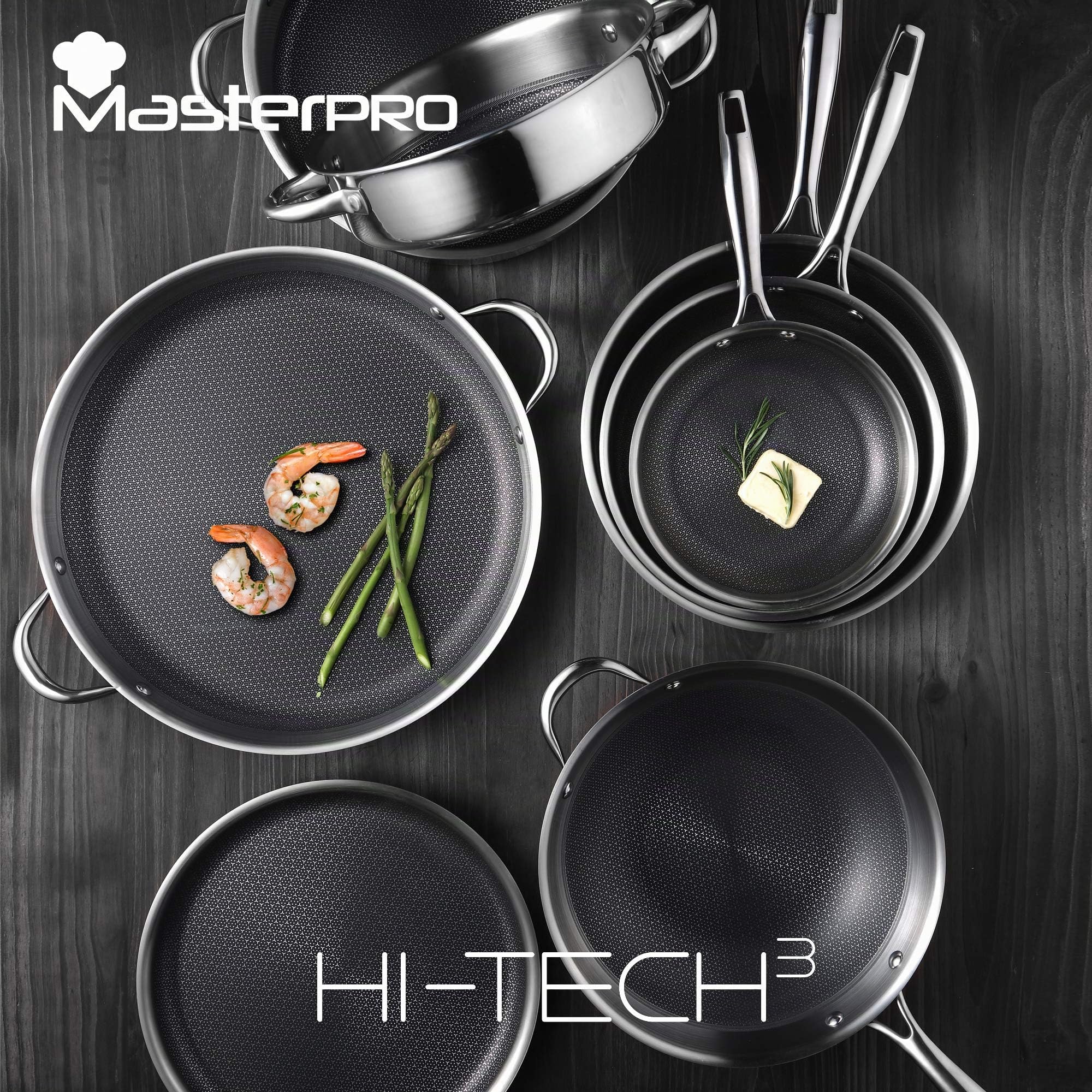 MasterPRO Hi-Tech 3 | Padella Antiaderente | Paellera da 36 x 4,5 cm | Rivestimento Pallatium con Fondo a Nido d'Ape | Prodotta in Acciaio Inox | Per Tutti i Piani Cottura