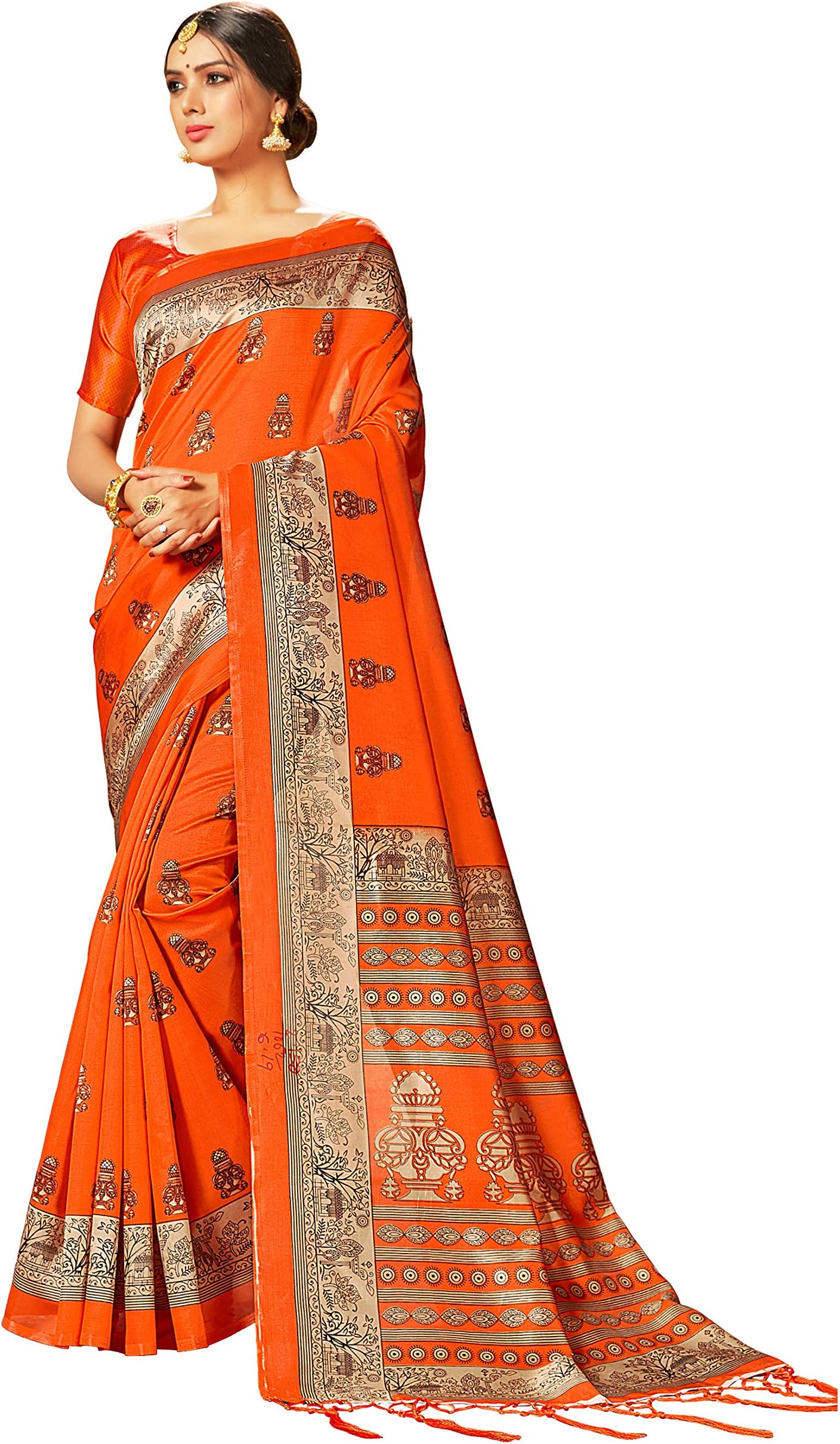 Elina fashionSaree For Women Cotton Art Silk Sarees for Indian Wedding Gift, Sari and Unstitched Blouse piece
