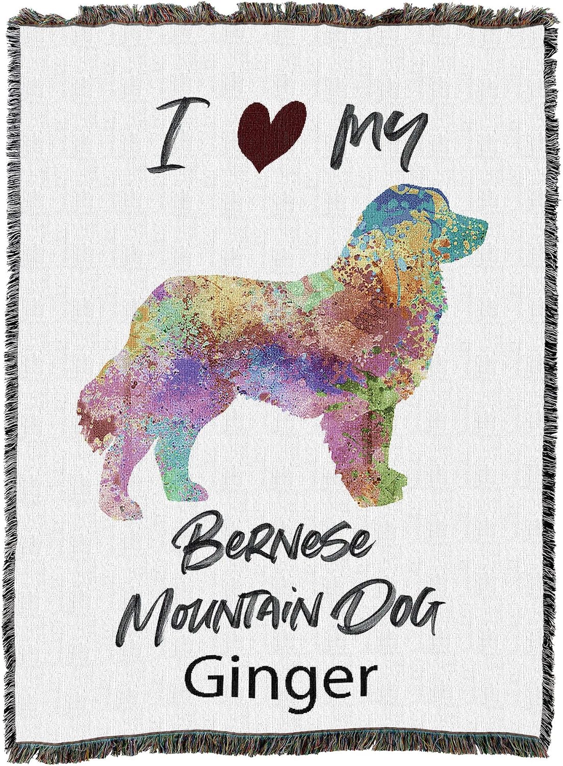 Pure Country Weavers I Love My Bernese Mountain Dog Personalized Paint Splash Woven Blanket - Gift Cotton Tapestry Throw - Made in The USA - 72" x 54"
