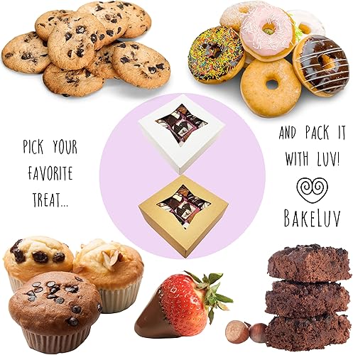 Miniatura 5 de BAKELUV 50 cajas de panadería marrones con ventana de 6 x 6 x 2.5 pulgadas, cajas de galletas, pasteles, dulces, postres, pasteles pequeños,