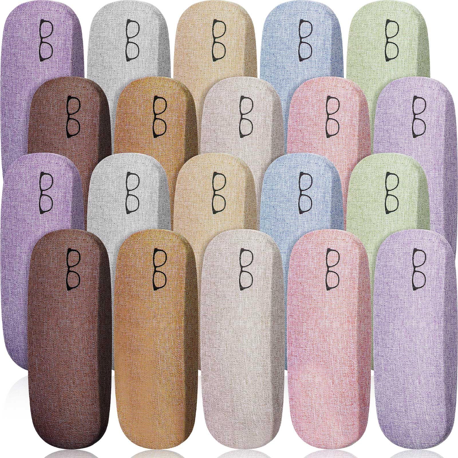 Kanayu 20 Stück Hartschalen-Brillenetui, Leinenstoffe, schützende Brillenetui, große Augenglasetuis für Männer und Frauen, Unisex, tragbare Sonnenbrillenhalter, 16,4 x 6,4 x 3,8 cm, Klassische Farben,