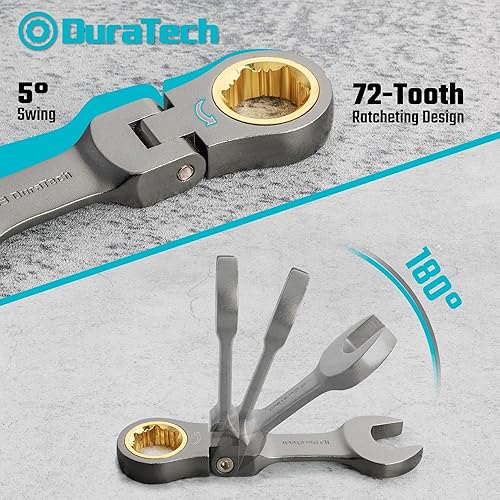 Miniatura 3 de DURATECH Juego de llaves de trinquete antideslizantes de cabeza flexible de 12 piezas, juego de llaves combinadas, métricas, 0.315-0.748 in, 72