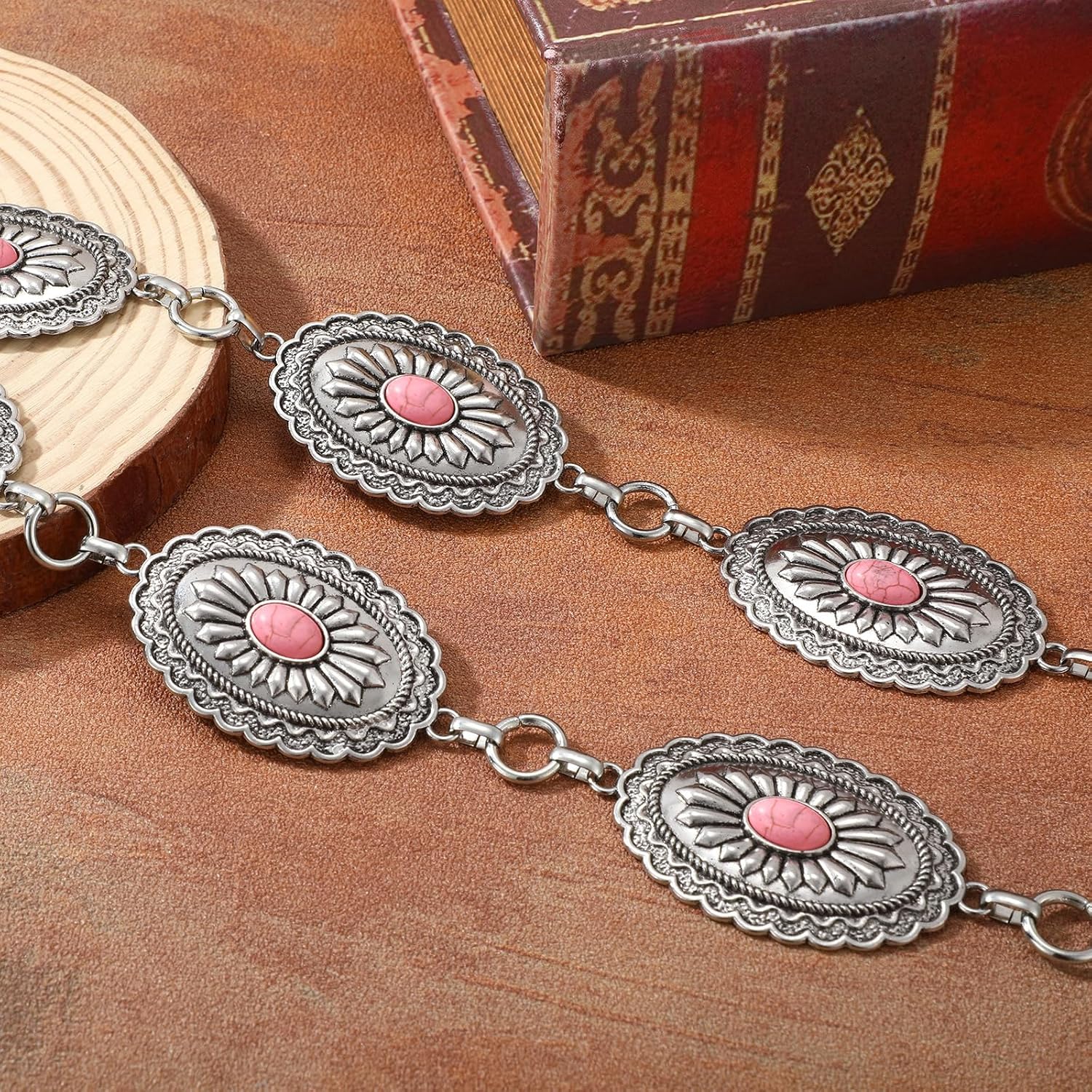 XZQTIVE Women Boho Chain Belts For Dresses Jeans Western Cowgirl Waist Links Belt Adjustable Metal Concho Belt
