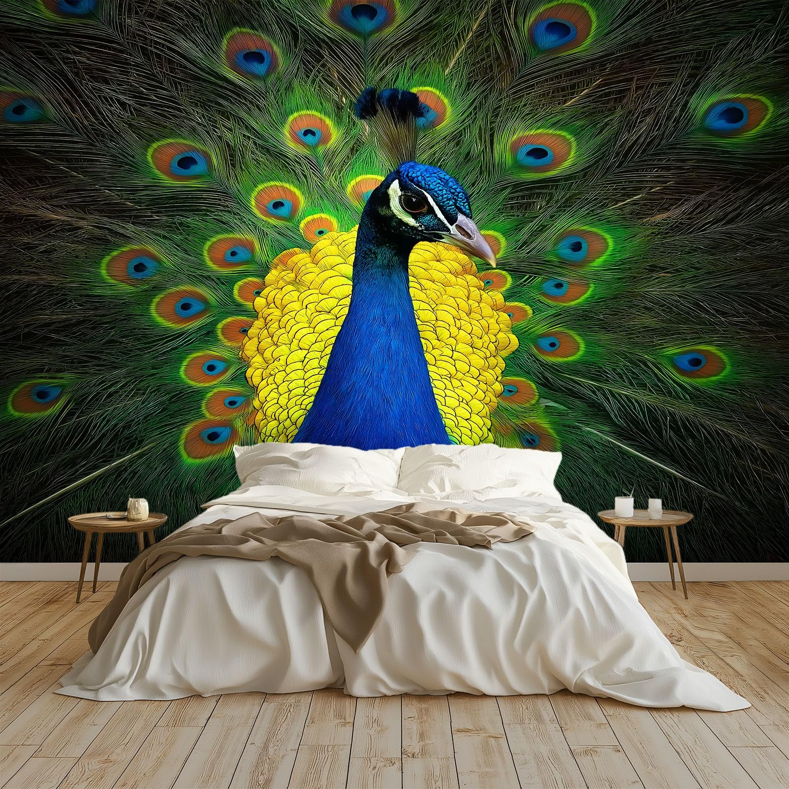 Tapeta mural 3D panoramiczny fototapeta 200 x 140 cm dzikie zwierzęta pawie tło ściana dekoracja wnętrza tapeta, zielony efekt 3D plakat dekoracja do sypialni salonu
