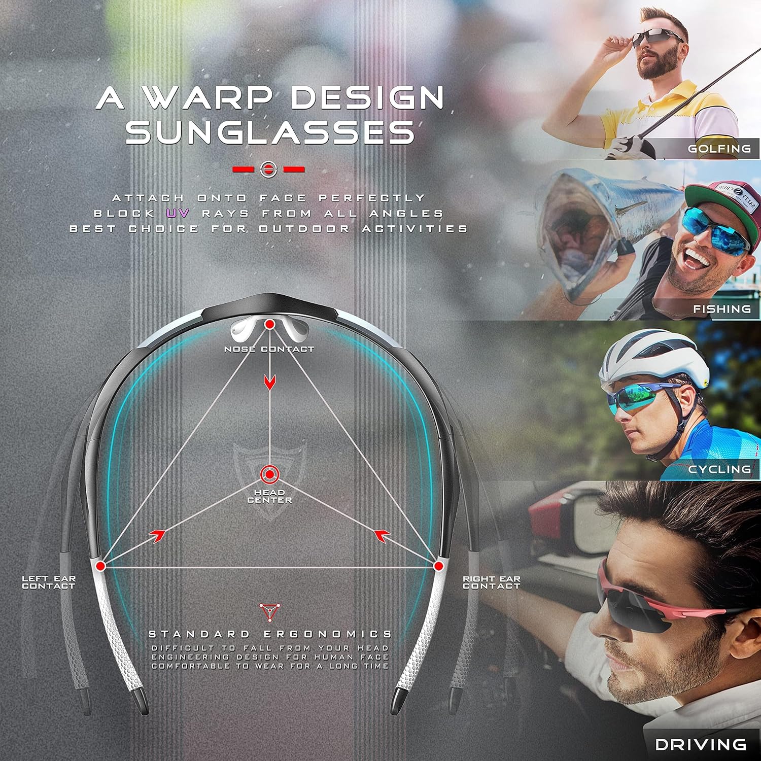 ATTCL 22g Polarized Sunglasses Men Sports: Secure Fit Wrap Around TR90 Frame Ultra-Light UV Protection for Running Fishing
