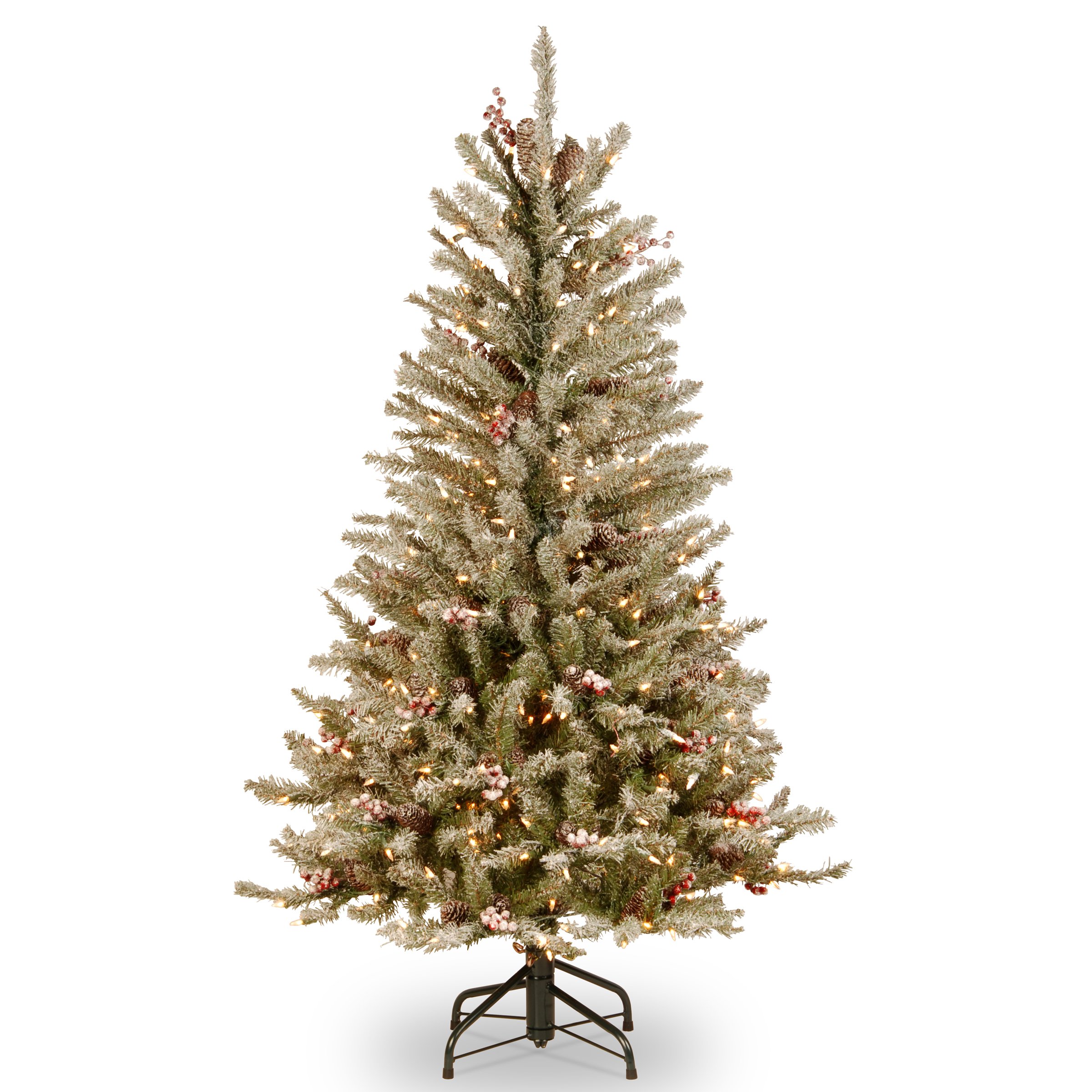 National Tree Dunhill Fir Slim Hinged Tree with Snow, Red Berries and Cones, 4-1/2 -Feet,