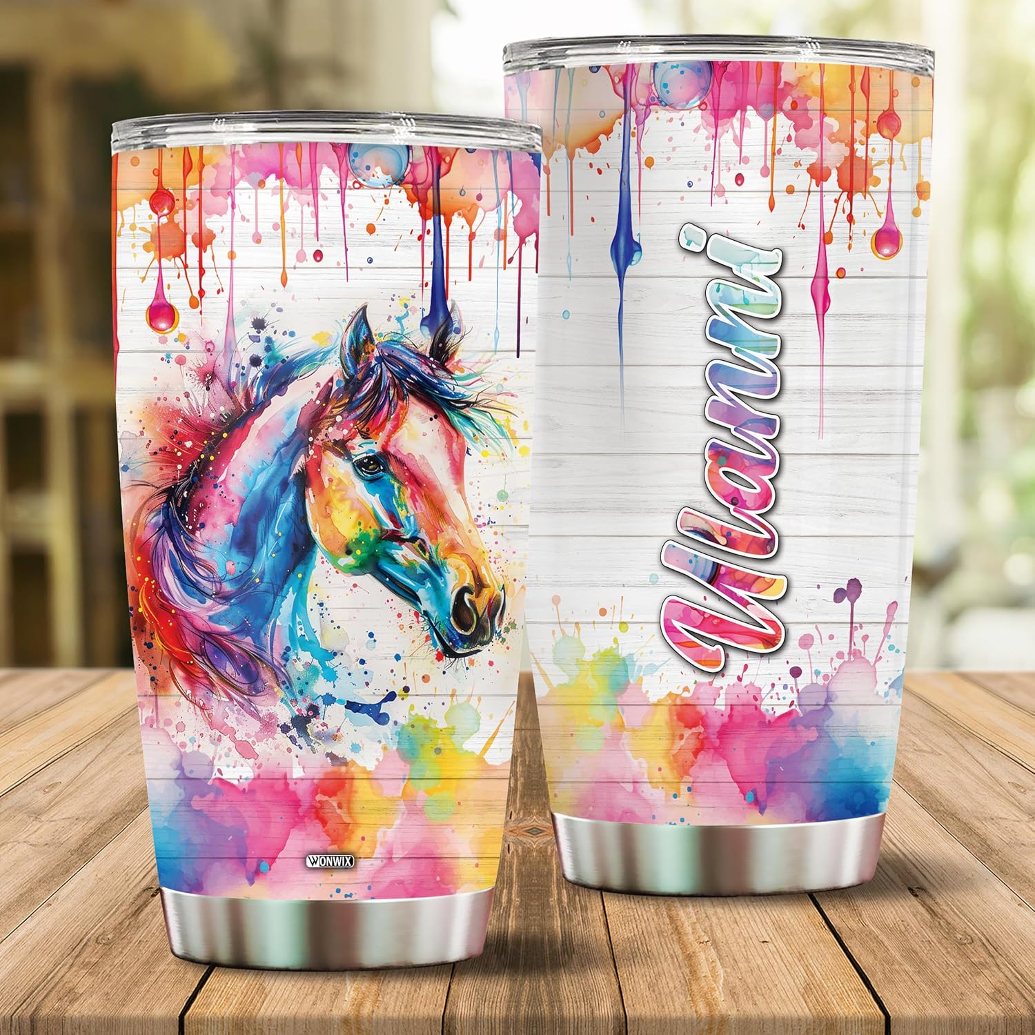 Personalized Horse Tumbler Gifts for Women Men 20oz Insulated Stainless Steel With Lid Custom Name Watercolor Coffee Cup Travel Mug Gift for Girl Boy Daughter Son - Image 2