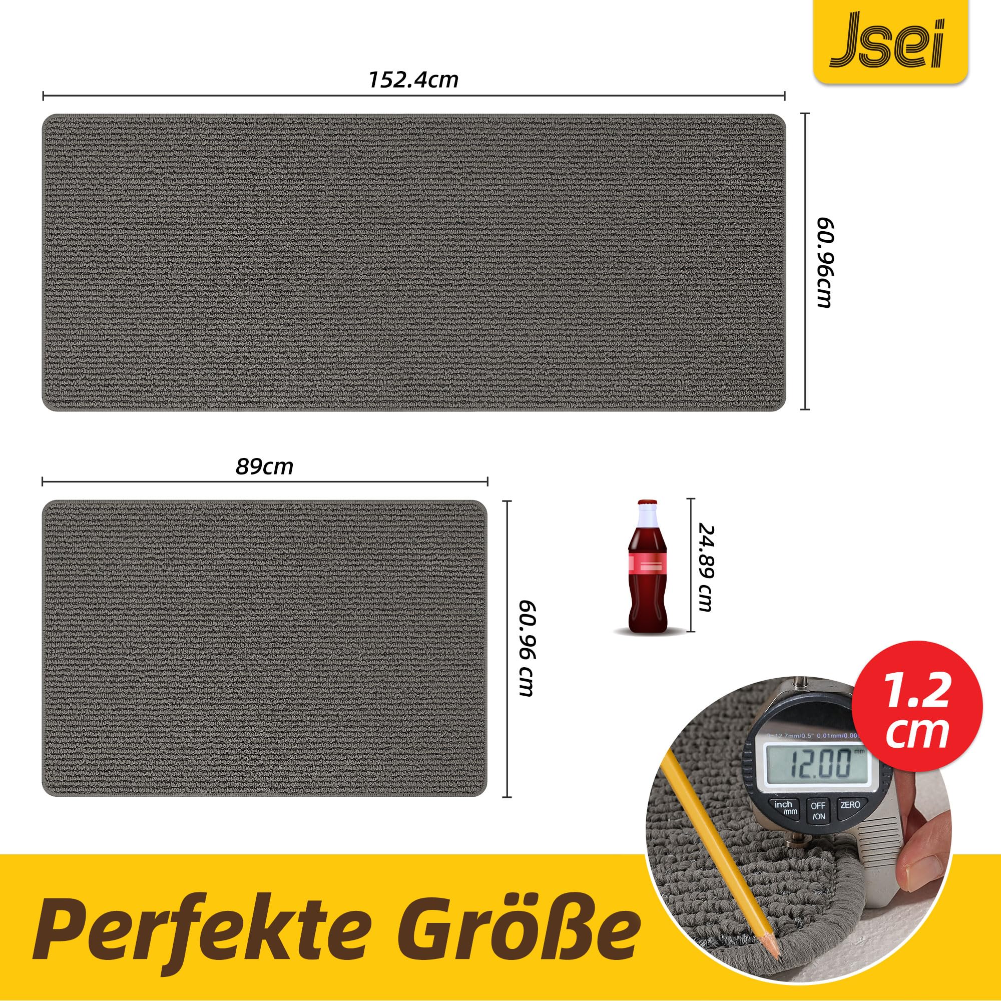JSEI Küchenteppich rutschfest Waschbar, 2 Stück, 60x89+60x152cm, Grau