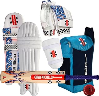 Gray Nicolls Complete Cricket Set for Juniors â Bat, Pads, Gloves, Thigh Guard, Ball & Duffle Bag Included