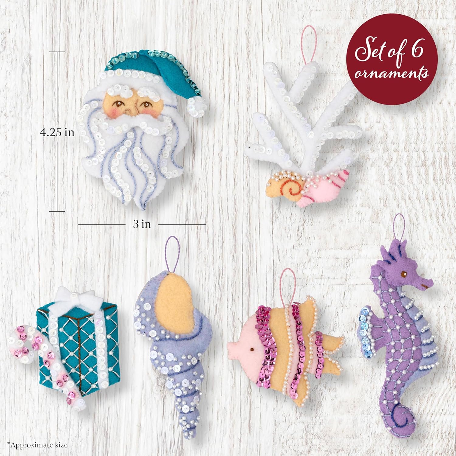 Bucilla Felt Applique 6 Piece Ornament Making Kit, Santa's Sea Life, Perfect for DIY Arts and Crafts Projects